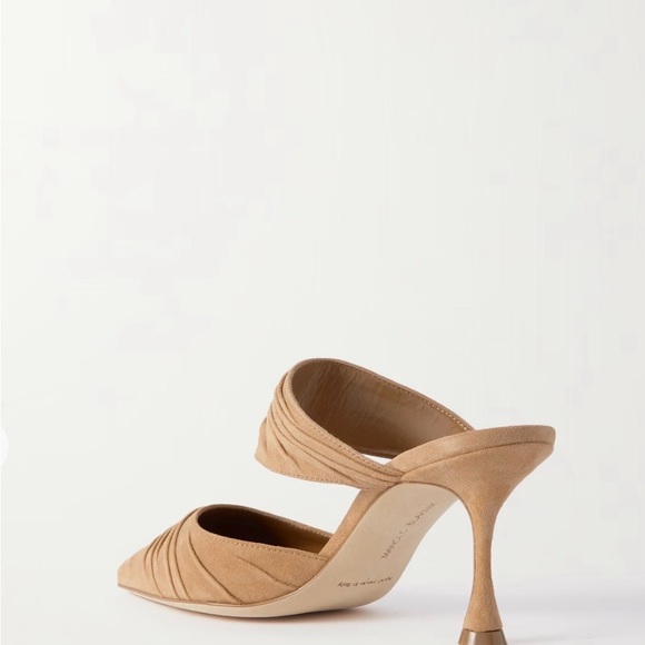 Manolo Blahnik Circeamu 70 Ruched Suede Mules In Beige - Picture 3 of 7